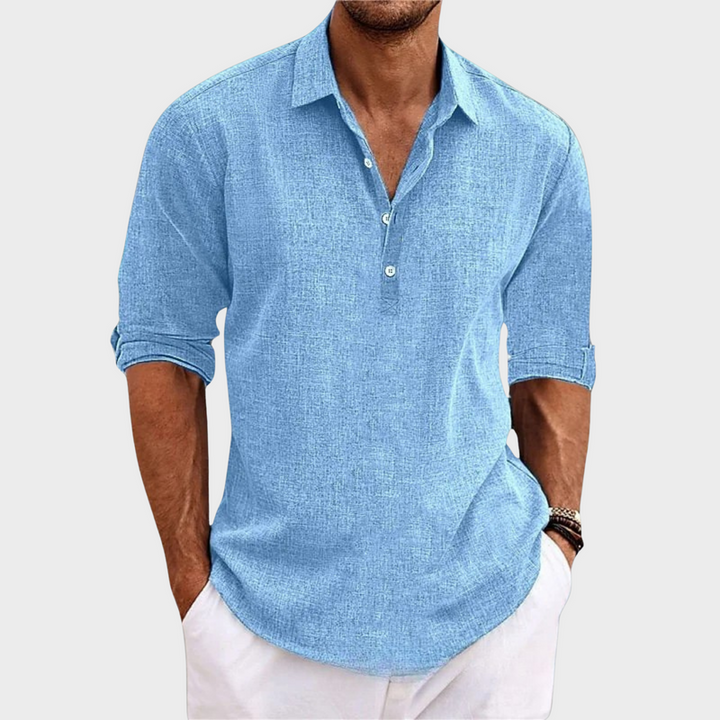 Ehrhard - Camisa Casual de Manga Comprida em Algodão e Linho