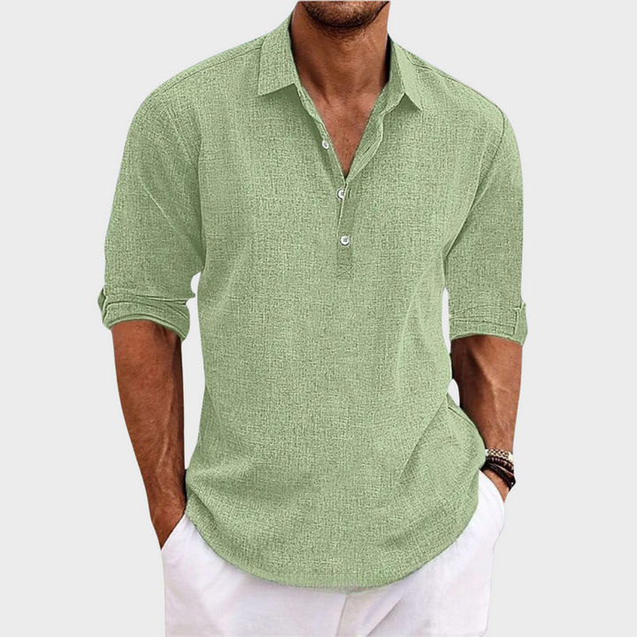 Ehrhard - Camisa Casual de Manga Comprida em Algodão e Linho