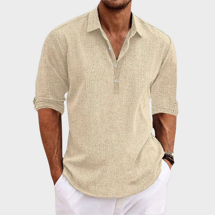 Ehrhard - Camisa Casual de Manga Comprida em Algodão e Linho