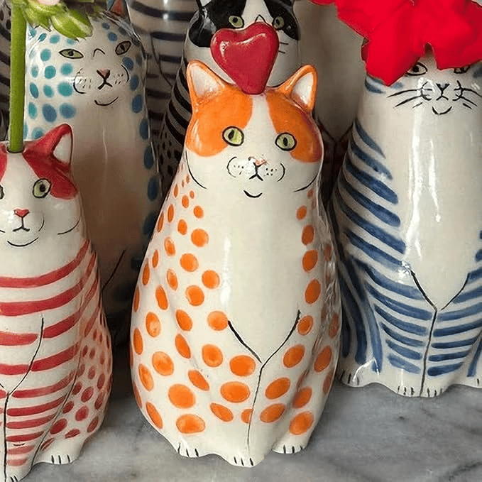 CatCraze - Coleção de Vasos Pintados à mão com Motivos Felinos