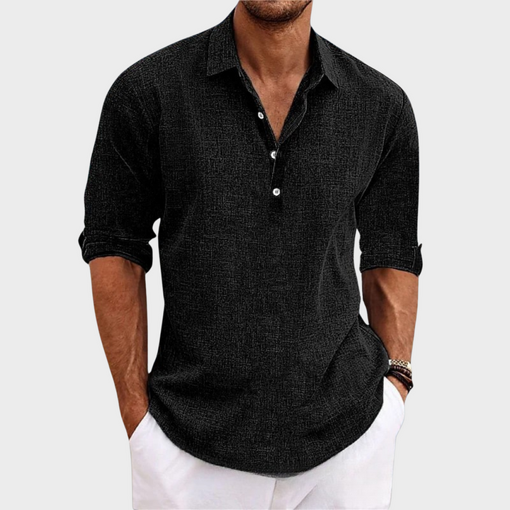 Ehrhard - Camisa Casual de Manga Comprida em Algodão e Linho