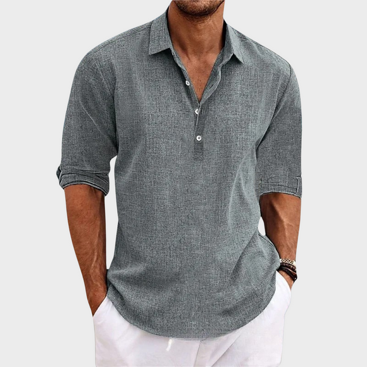 Ehrhard - Camisa Casual de Manga Comprida em Algodão e Linho