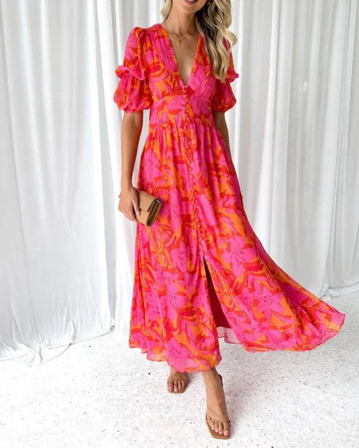 Derana - Vestido Maxi Vermelho Rosa