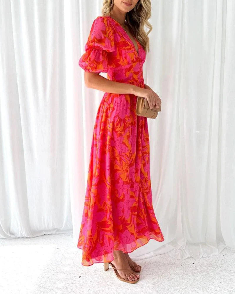 Derana - Vestido Maxi Vermelho Rosa