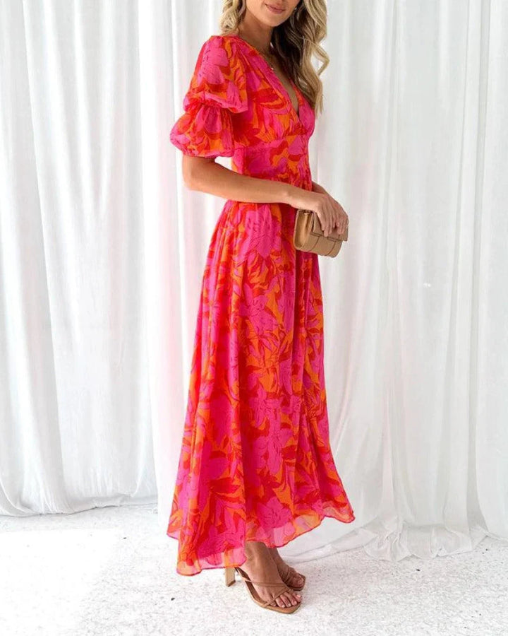 Derana - Vestido Maxi Vermelho Rosa