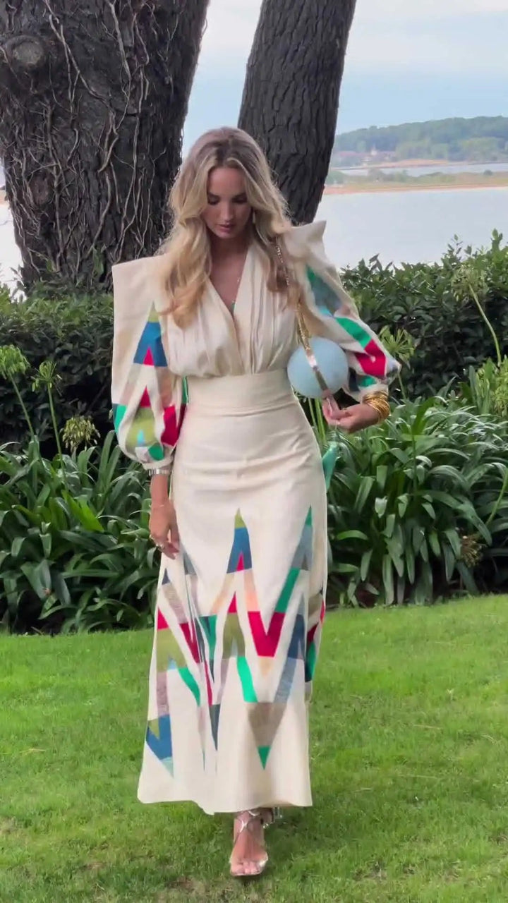 Eleni - Conjunto de 2 Peças com Decote em V Estampado