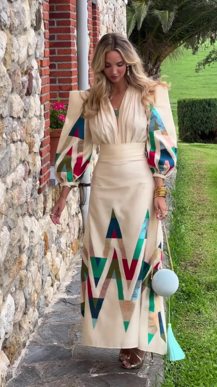 Eleni - Conjunto de 2 Peças com Decote em V Estampado