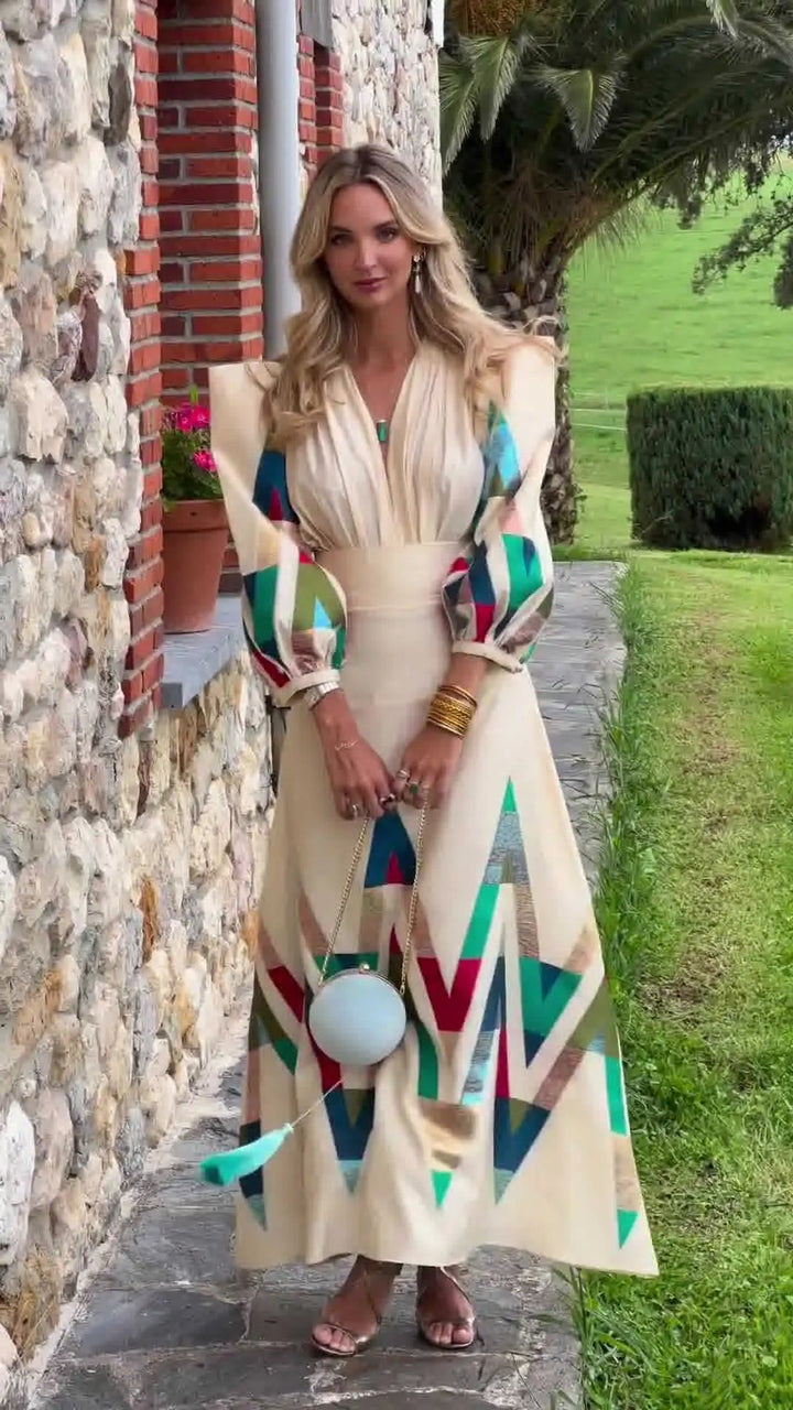 Eleni - Conjunto de 2 Peças com Decote em V Estampado