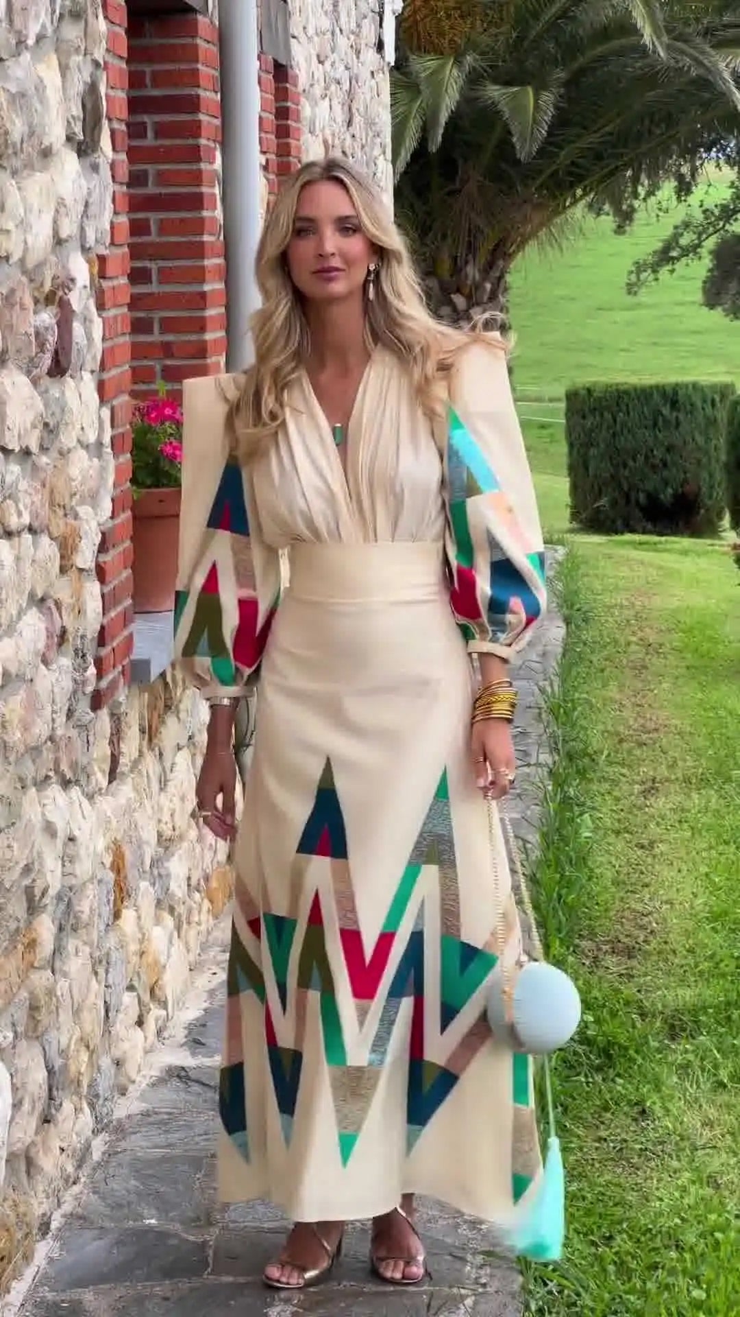Eleni - Conjunto de 2 Peças com Decote em V Estampado