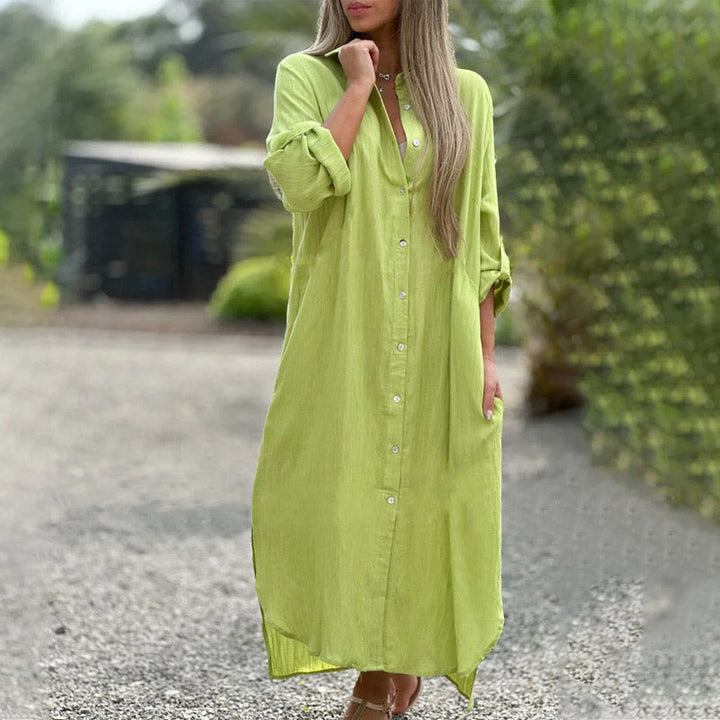 Alaina - Vestido Casual Em Linho Com Botões à Frente