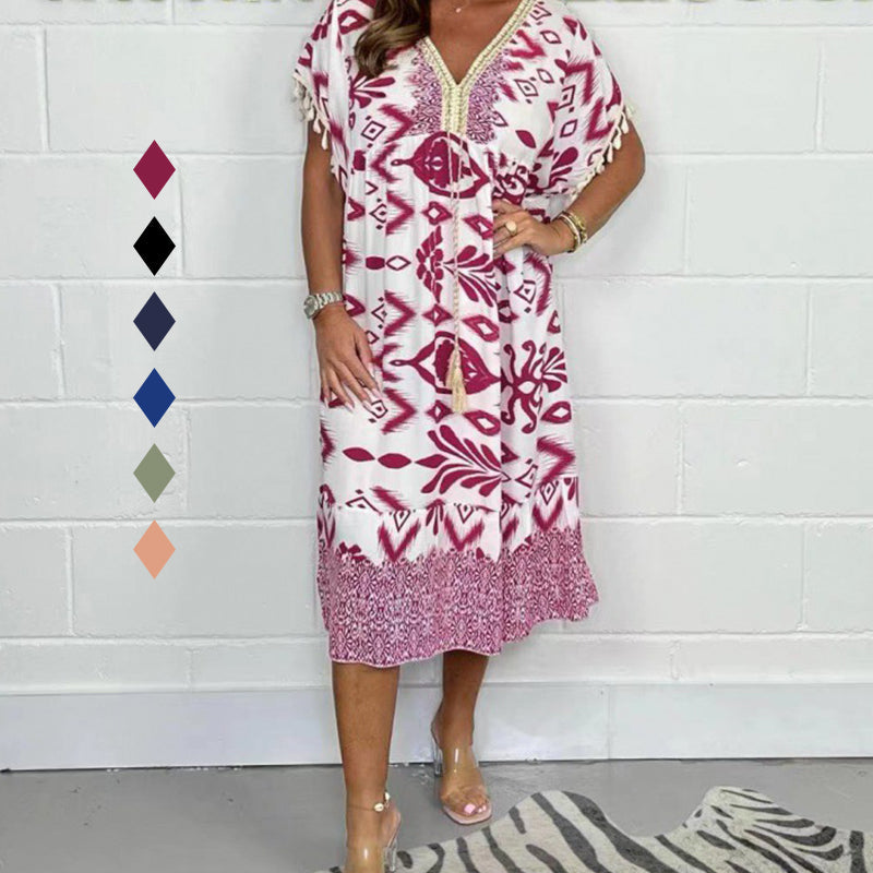 Alyex - Vestido Casual Estampado Com Decote em V