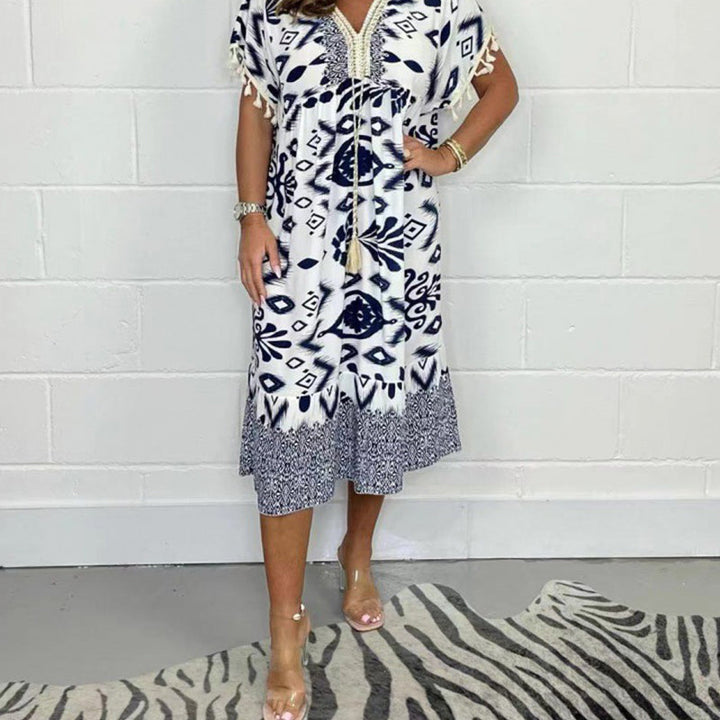 Alyex - Vestido Casual Estampado Com Decote em V