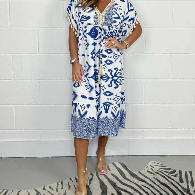 Alyex - Vestido Casual Estampado Com Decote em V