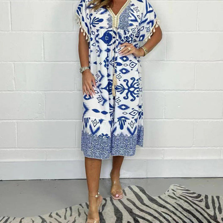 Alyex - Vestido Casual Estampado Com Decote em V