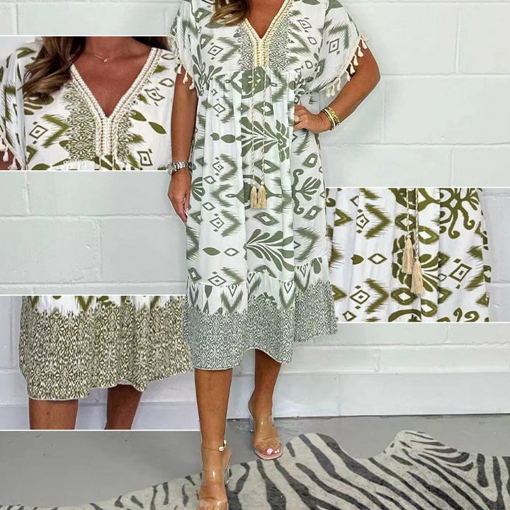 Alyex - Vestido Casual Estampado Com Decote em V