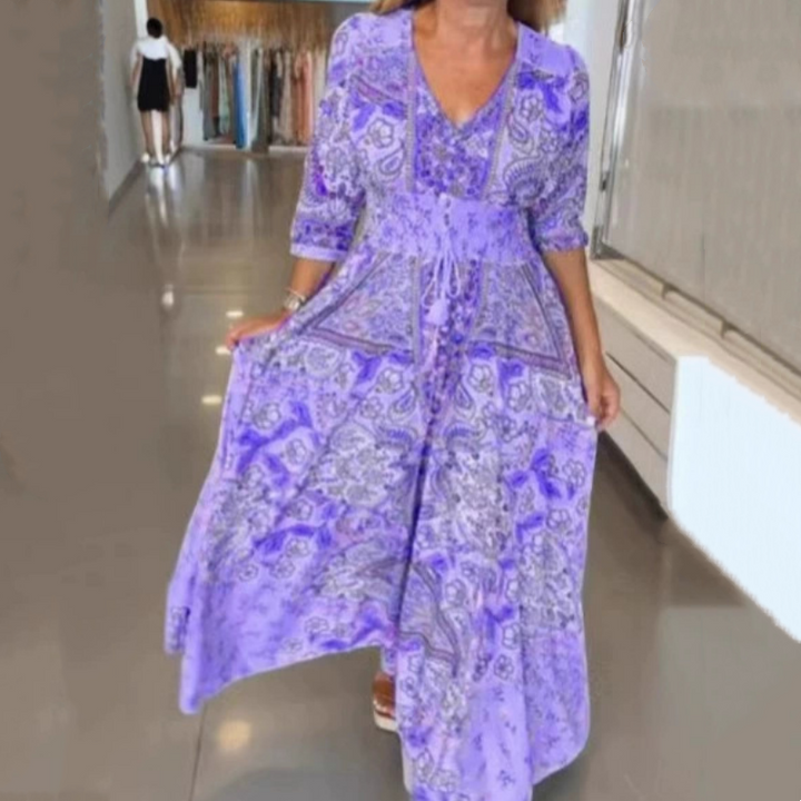Aliye - Vestido Longo Elegante Com Cordão Floral
