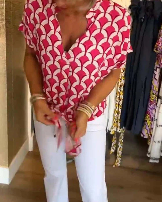 Emilya - Top Casual Com Decote em V e Estampa