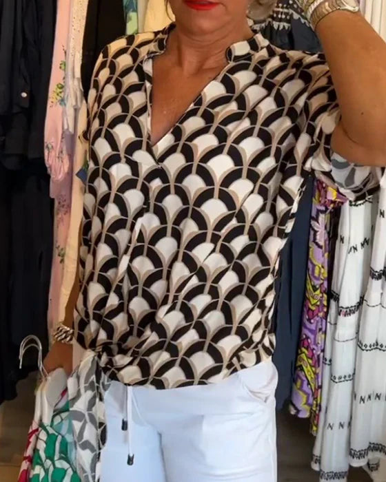 Emilya - Top Casual Com Decote em V e Estampa